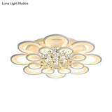 Modern White Floral Led Crystal Flushmount Lamp With Warm Lighting