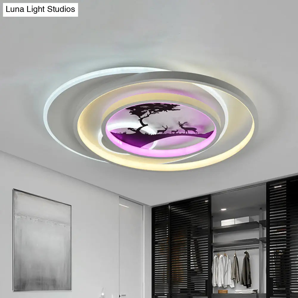Modern White Flush Light Fixture: Led Acrylic Flushmount Lamp With Elegant Patterns - Flower Deer