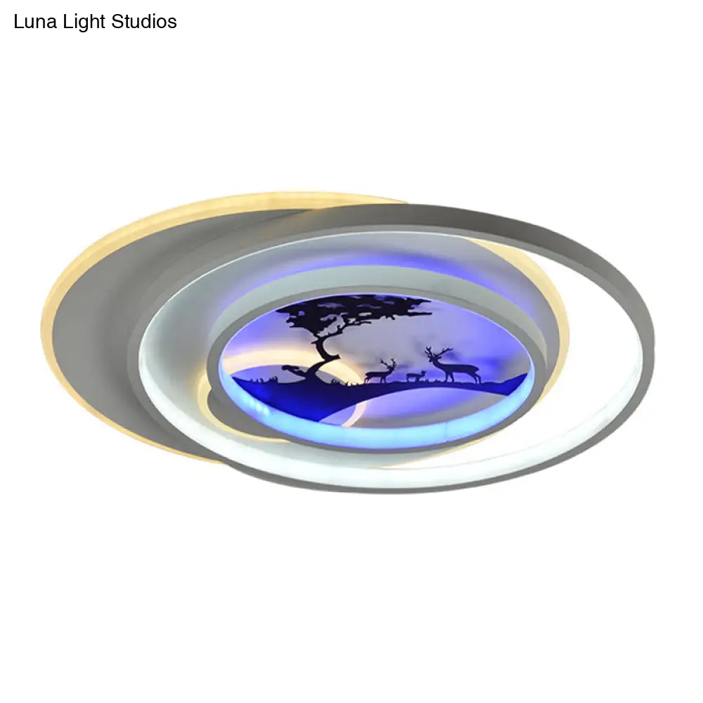 Modern White Flush Light Fixture: Led Acrylic Flushmount Lamp With Elegant Patterns - Flower Deer