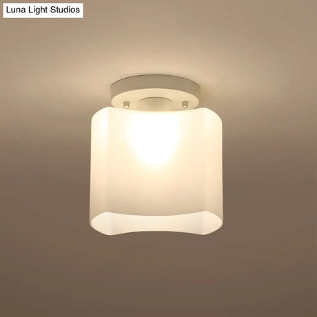 Modern White Glass Arced Corridor Semi-Flush Ceiling Light With 1 Bulb