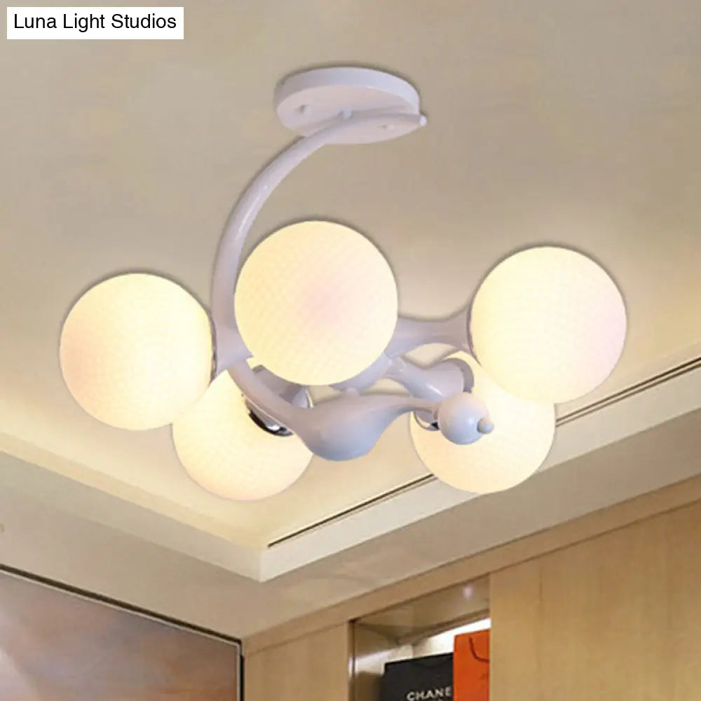 Modern White Glass Ball Sputnik Semi Flush Mount Ceiling Light For Bedroom