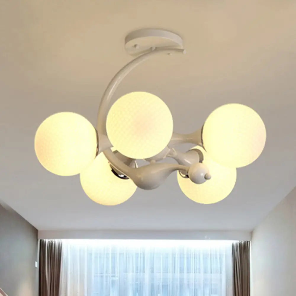 Modern White Glass Ball Sputnik Semi Flush Mount Ceiling Light For Bedroom / C