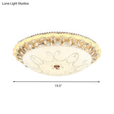 Modern White Glass Bowl Ceiling Lamp With Led Lighting And K9 Crystal Accent - 12’/16’/19.5’ Wide