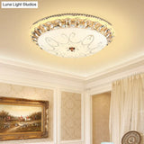 Modern White Glass Bowl Ceiling Lamp With Led Lighting And K9 Crystal Accent - 12’/16’/19.5’ Wide