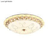 Modern White Glass Bowl Ceiling Lamp With Led Lighting And K9 Crystal Accent - 12’/16’/19.5’ Wide