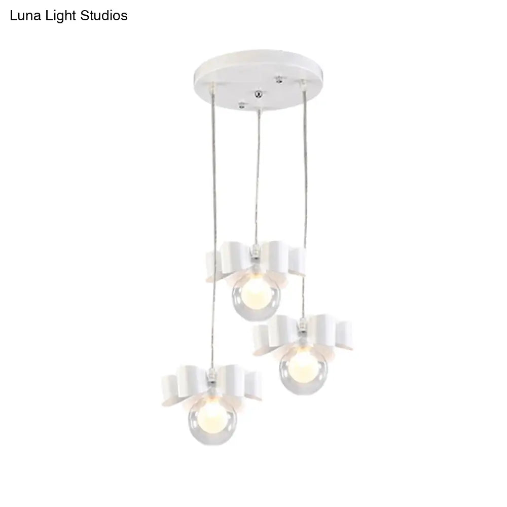 Modern White Glass Bubble Pendant Light With Bow 3 Heads For Dining Table