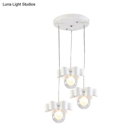 Modern White Glass Bubble Pendant Light With Bow 3 Heads For Dining Table
