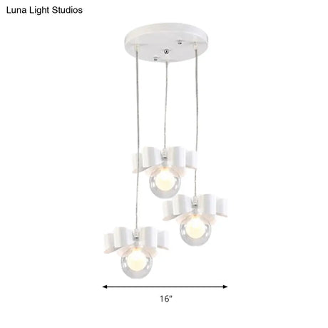 Modern White Glass Bubble Pendant Light With Bow 3 Heads For Dining Table