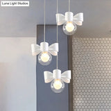 Modern White Glass Bubble Pendant Light With Bow 3 Heads For Dining Table
