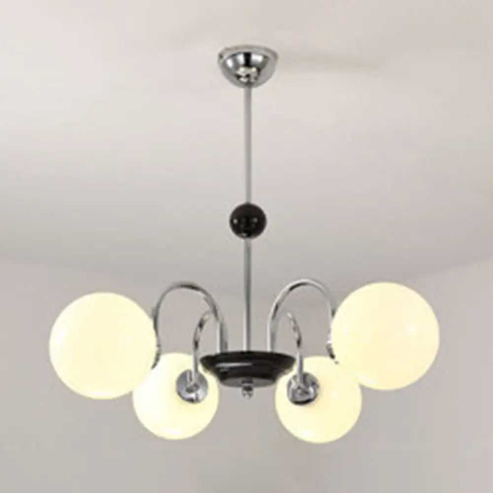 Modern White Glass Chandelier For Bedroom Lighting 4 / Silver