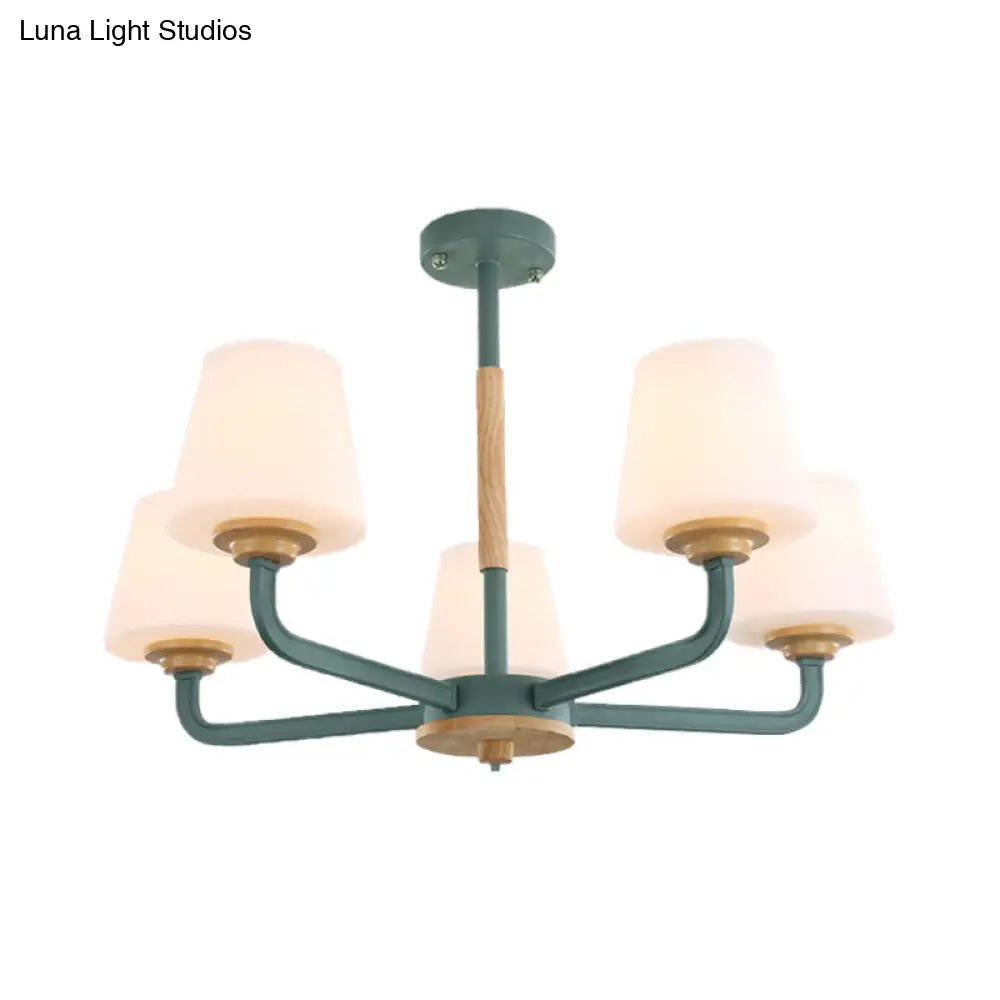 Modern White Glass Cone Chandelier Light Fixture With Multiple Lights For Bedroom - Grey/White/Green