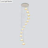 Modern White Glass Flower Multi Pendant Ceiling Lamp With Spiral Design - 12 Lights For Stairs