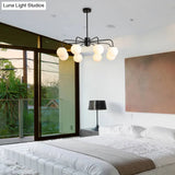 Modern White Glass Globe Chandelier with Radial Design - 6/8/10 Lights Hanging Ceiling Light Curved Arm