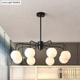 Modern White Glass Globe Chandelier with Radial Design - 6/8/10 Lights Hanging Ceiling Light Curved Arm