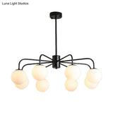 Modern White Glass Globe Chandelier with Radial Design - 6/8/10 Lights Hanging Ceiling Light Curved Arm