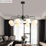 Modern White Glass Globe Chandelier with Radial Design - 6/8/10 Lights Hanging Ceiling Light Curved Arm