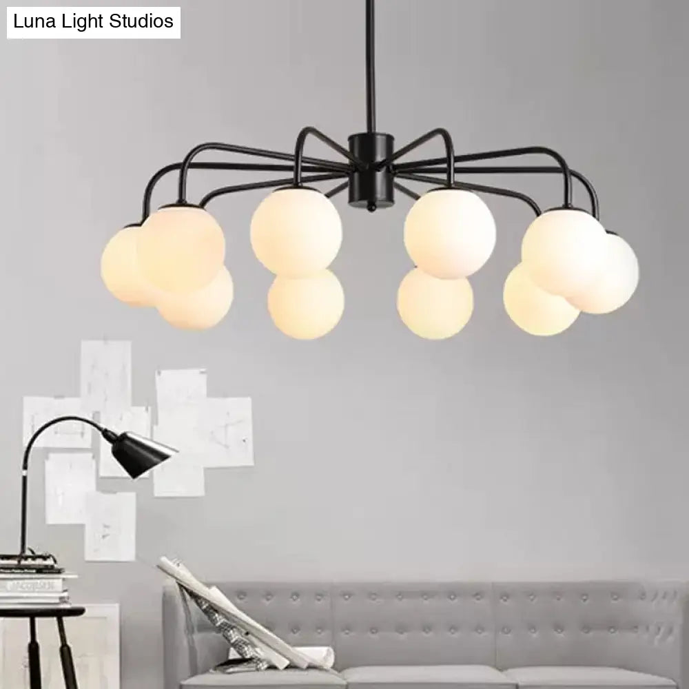 Modern White Glass Globe Chandelier with Radial Design - 6/8/10 Lights Hanging Ceiling Light Curved Arm