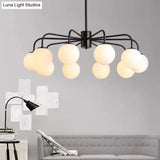 Modern White Glass Globe Chandelier with Radial Design - 6/8/10 Lights Hanging Ceiling Light Curved Arm
