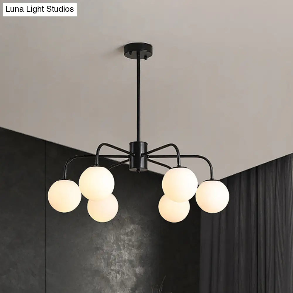 Modern White Glass Globe Chandelier with Radial Design - 6/8/10 Lights Hanging Ceiling Light Curved Arm