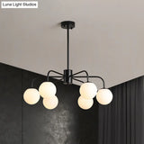 Modern White Glass Globe Chandelier with Radial Design - 6/8/10 Lights Hanging Ceiling Light Curved Arm
