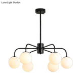 Modern White Glass Globe Chandelier with Radial Design - 6/8/10 Lights Hanging Ceiling Light Curved Arm