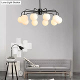 Modern White Glass Globe Chandelier with Radial Design - 6/8/10 Lights Hanging Ceiling Light Curved Arm