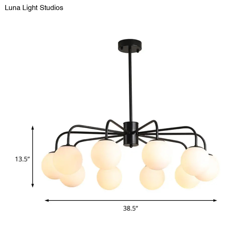 Modern White Glass Globe Chandelier with Radial Design - 6/8/10 Lights Hanging Ceiling Light Curved Arm