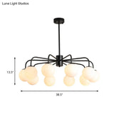 Modern White Glass Globe Chandelier with Radial Design - 6/8/10 Lights Hanging Ceiling Light Curved Arm