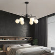Modern White Glass Globe Chandelier with Radial Design - 6/8/10 Lights Hanging Ceiling Light Curved Arm 6 / Black