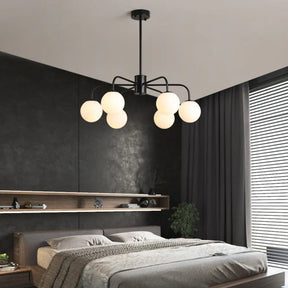 Modern White Glass Globe Chandelier with Radial Design - 6/8/10 Lights Hanging Ceiling Light Curved Arm 6 / Black