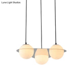 Modern White Glass Globe Pendant Light With 3 Lights And Mirror Fastener For Living Room Ceiling