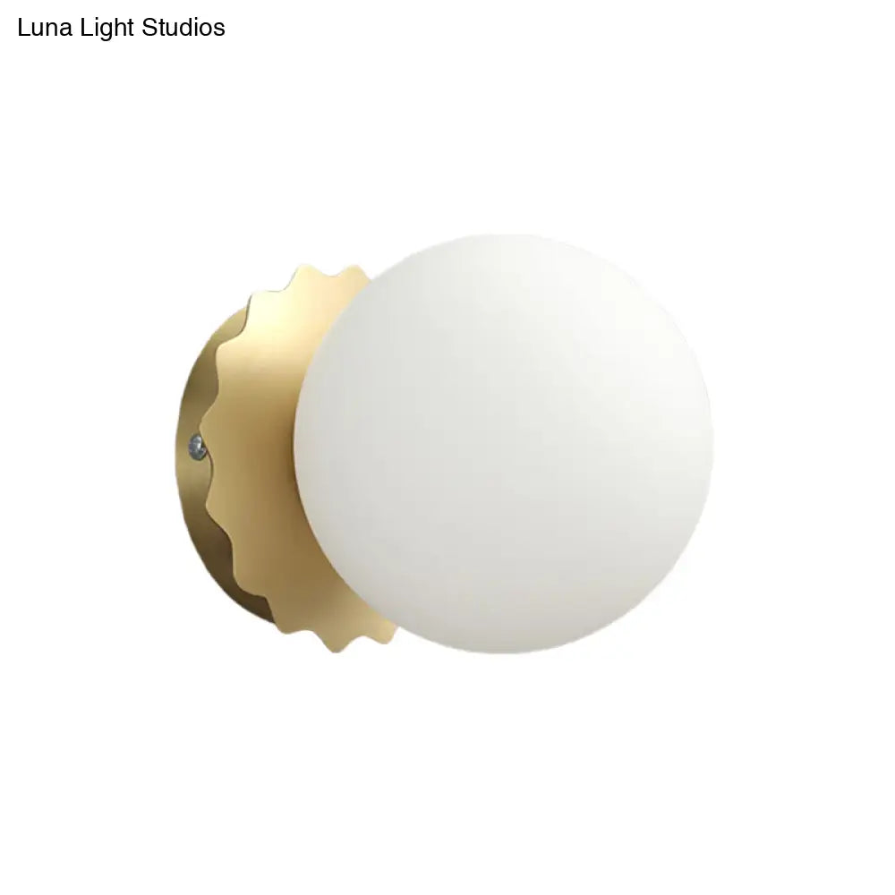 Modern White Glass Globe Wall Sconce Light - 1-Bulb Gold Lighting For Bedroom