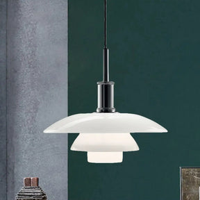 Modern White Glass Hanging Lamp Kit With 3-Tier Suspension For Living Room