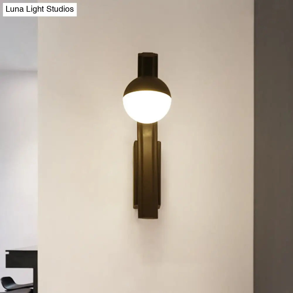 Modern White Glass Led Orb Sconce Light For Stairway Wall With Metal Arm