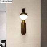 Modern White Glass Led Orb Sconce Light For Stairway Wall With Metal Arm