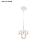 Modern White Glass Orb Pendant Light With Bow Deco - 1-Light Restaurant Hanging Fixture