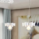Modern White Glass Orb Pendant Light With Bow Deco - 1-Light Restaurant Hanging Fixture
