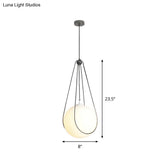 Modern White Glass Orb Pendant Light With Teardrop Iron Frame - Restaurant Hanging Lamp Kit