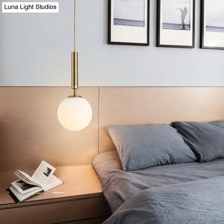 Modern White Glass Pendant Lamp For Bedroom - Globe Hanging Ceiling Light