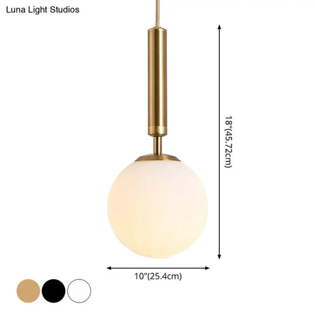 Modern White Glass Pendant Lamp For Bedroom - Globe Hanging Ceiling Light