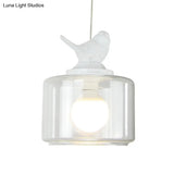 Modern White Glass Pendant Light With Bird Design - Transparent Hanging Lamp