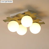 Modern White Glass Semi Flush Mount With Jigsaw Puzzle Decor - 4 - Bulb Light In Grey/Green