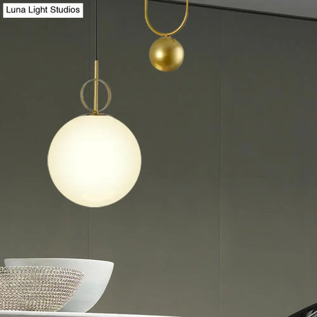 Modern White Glass Sphere Pendant Light With Golden Hanging Fixture For Bedrooms