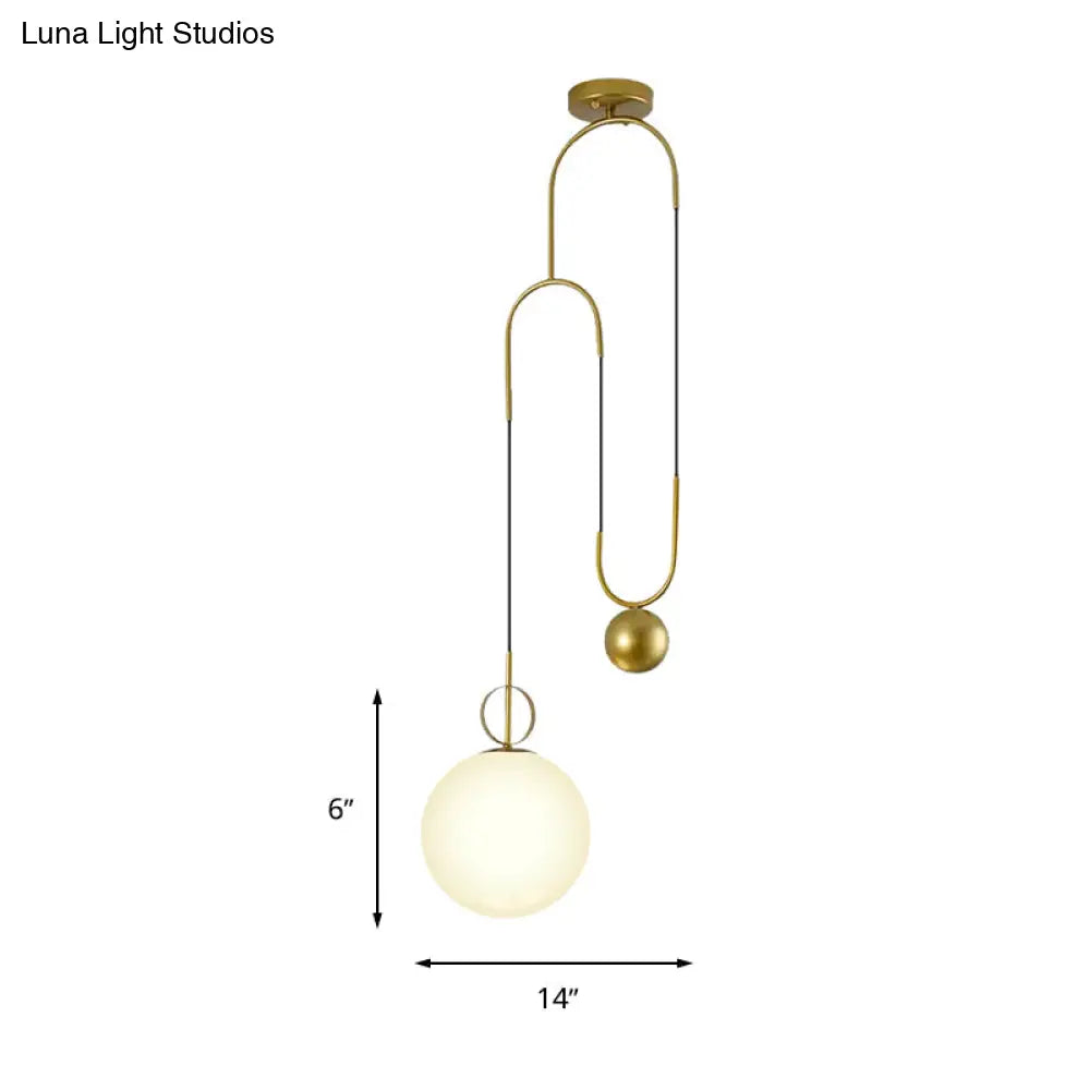 Modern White Glass Sphere Pendant Light With Golden Hanging Fixture For Bedrooms
