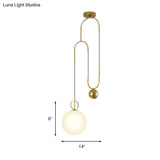 Modern White Glass Sphere Pendant Light With Golden Hanging Fixture For Bedrooms