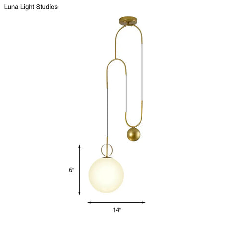 Modern White Glass Sphere Pendant Light With Golden Hanging Fixture For Bedrooms