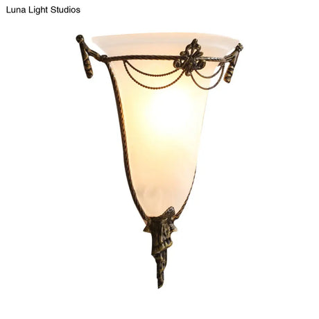 Modern White Glass Trumpet Sconce Light Wall Lamp For Living Room