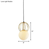 Modern White Globe Suspension Light With Melon Wire And Frosted Glass- Ideal For Bedroom