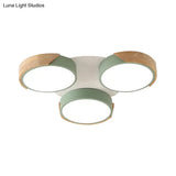 Modern White/Green Round Flush Ceiling Light With Stylish Metal Finish - 3/7 Heads Lamp For Living