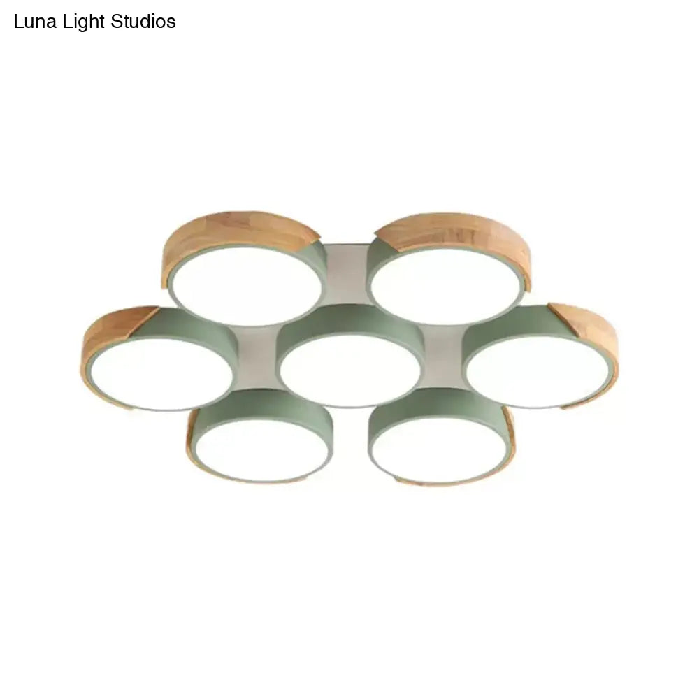 Modern White/Green Round Flush Ceiling Light With Stylish Metal Finish - 3/7 Heads Lamp For Living
